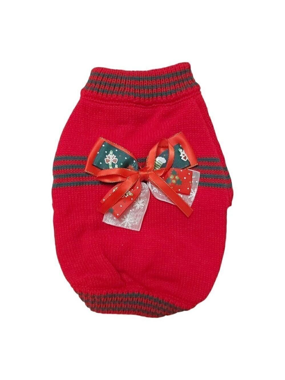 Pet Circle Christmas Bow Decor Dog Sweater – Soft Acrylic Knit Pullover Size S